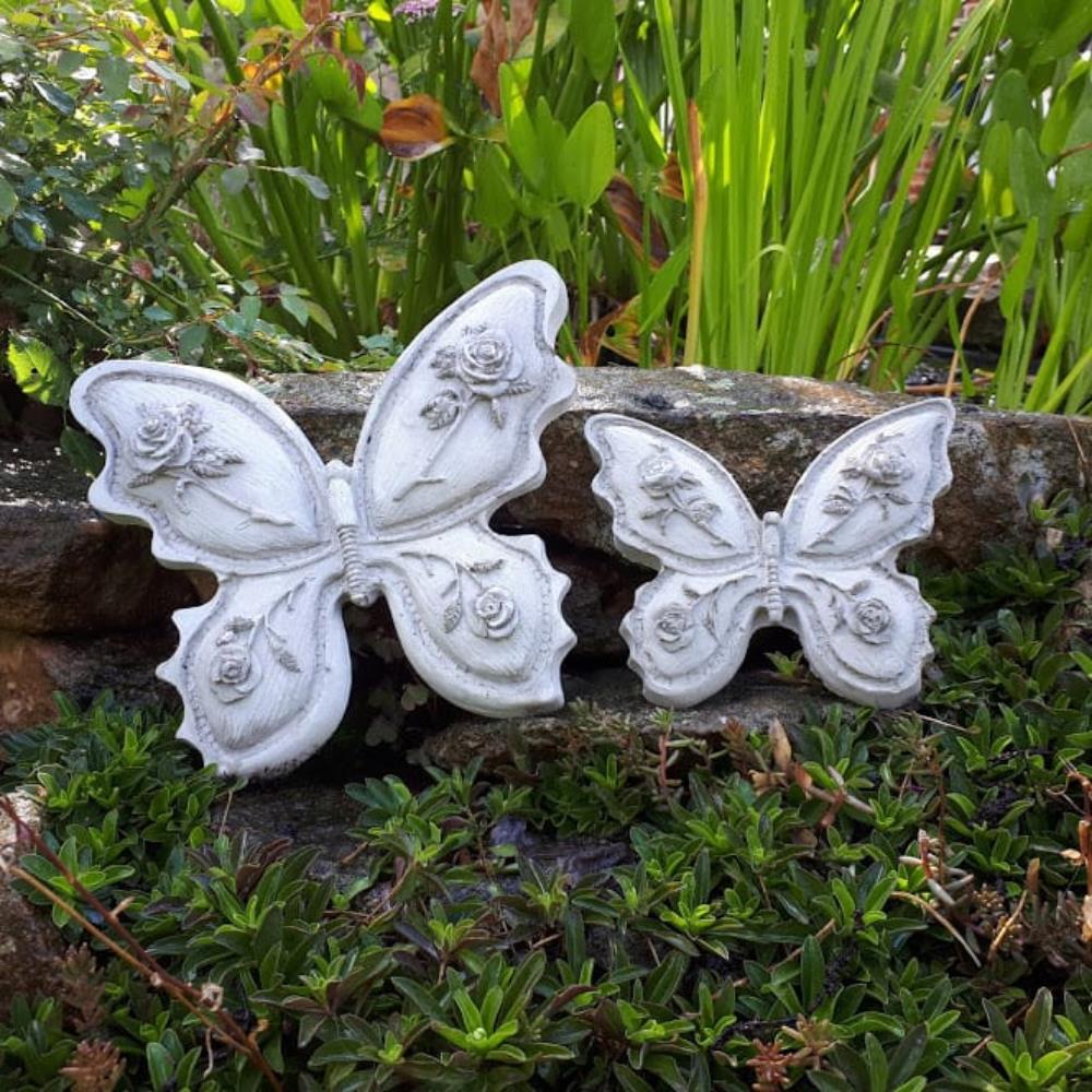 Silikon - Giess Formu - Büyük Gül Süsleri İle Kelebek - 3 Boyut ( 	H/B : 12 x 13,5 cm )